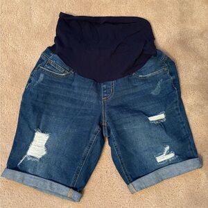 Indigo Blue Maternity Denim Shorts with Dark Waistband